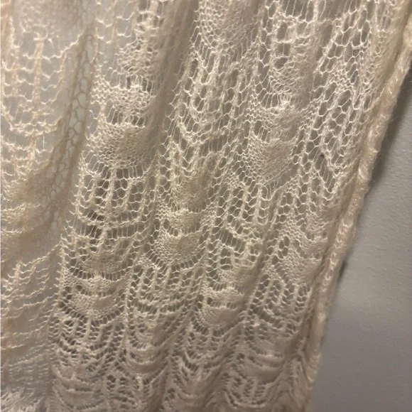 Ralph Lauren Lace Knit Scarf Ivory Mohair Blend Gold Metallic Ends Boho Romantic - Picture 5 of 10